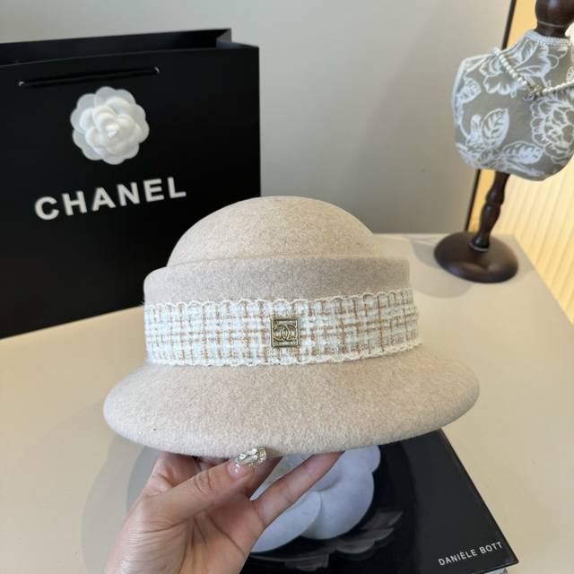 Chanel香奈儿秋冬新款羊毛盆帽，百分百羊毛面料%、头围57Cm