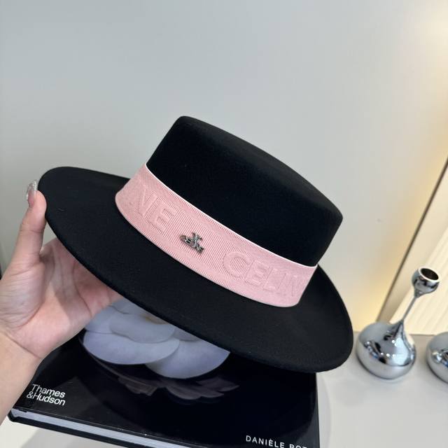 Celine赛琳秋冬新款羊毛礼帽，平顶礼帽，百分百羊毛%面料，头围57Cm