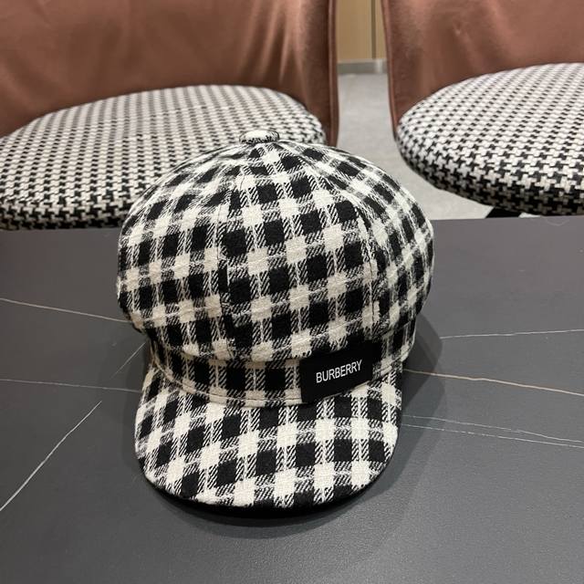 巴宝莉Burberry 2025秋冬季格子八角帽显脸小贝雷帽学生画家报童帽百搭