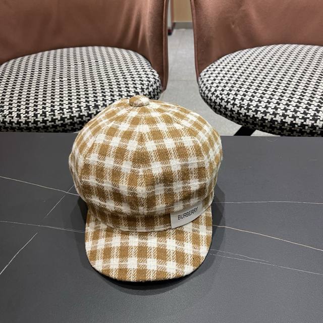 巴宝莉Burberry 2025秋冬季格子八角帽显脸小贝雷帽学生画家报童帽百搭