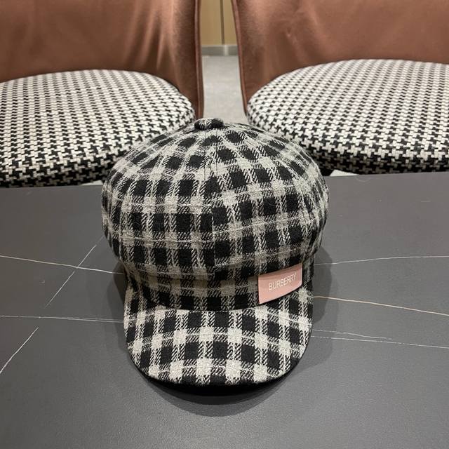 巴宝莉Burberry 2025秋冬季格子八角帽显脸小贝雷帽学生画家报童帽百搭