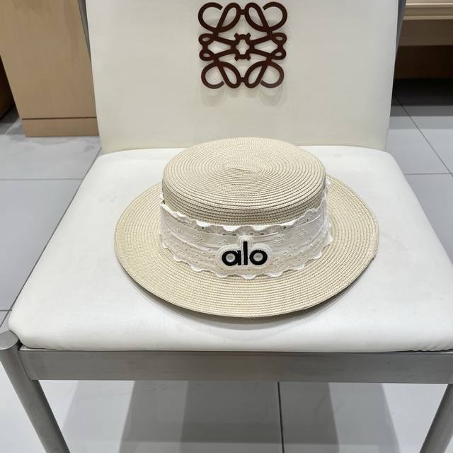 Alo2025热销帽子女夏季蕾丝编织草帽法式赫本风夏天海边度假遮阳防晒