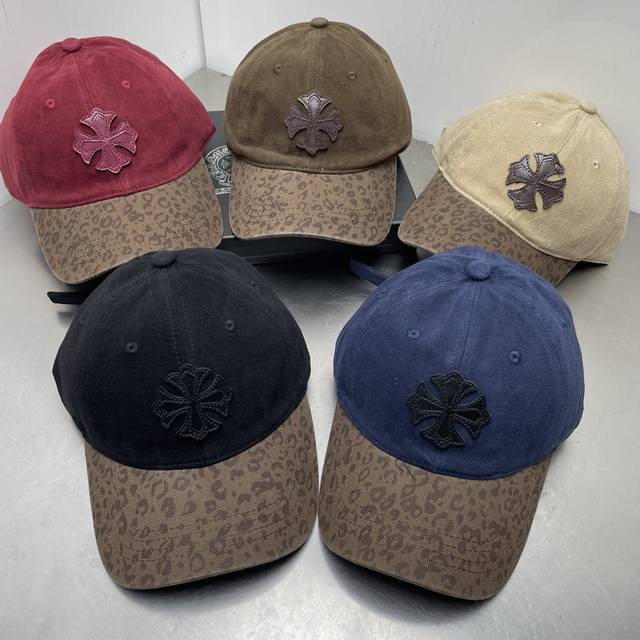 克罗心拼色豹纹棒球帽