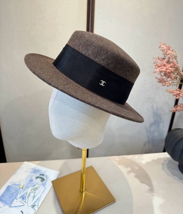 Chanel香奈儿新款经典名媛风平顶礼帽，头围57Cm