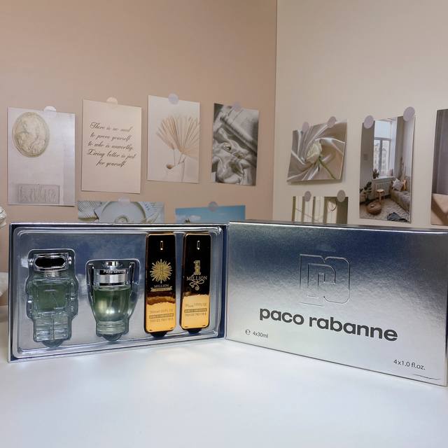 原单品质 帕高机器人男士中样四件套香水30Ml×4个，带喷头，内含：机器人男士，奖杯男士，烟花百万男士，经典百万男士