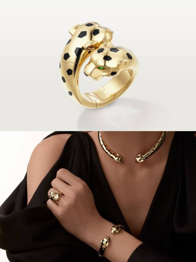 Cartier 卡地亚豹子戒指双头戒指 斑点猎豹戒指 出货 经典贵族范儿、奢华满钻抚媚豹子设计 亚金材质电镀18K金！搭配祖母绿豹眼 使豹子神态更加动人霸气满钻