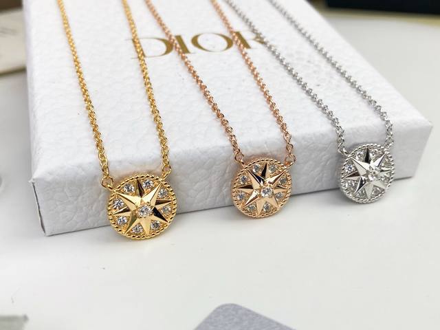 Dior 满钻罗盘项链 幸运星-八芒星 双面皆可配戴各大网红、明星追捧款亚金电镀18K工艺批项链