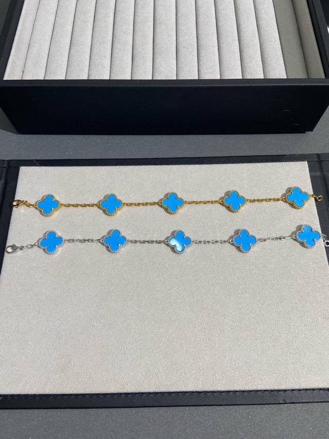 V金材质Vca绿松石四叶草五花手链