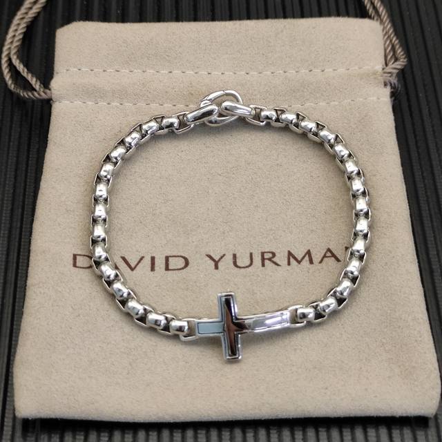 Davidyurman 5Mm盒式链十字架手链 尺寸17Cm，19.5Cm，20.5Cm 22.5Cm