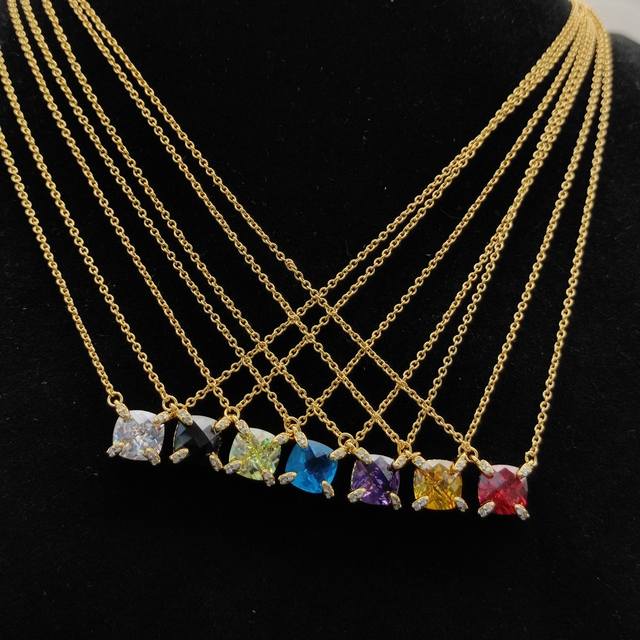 David Yurman 金色主石8Mm四爪镶钻项链，长度42+3+3Cm延迟链