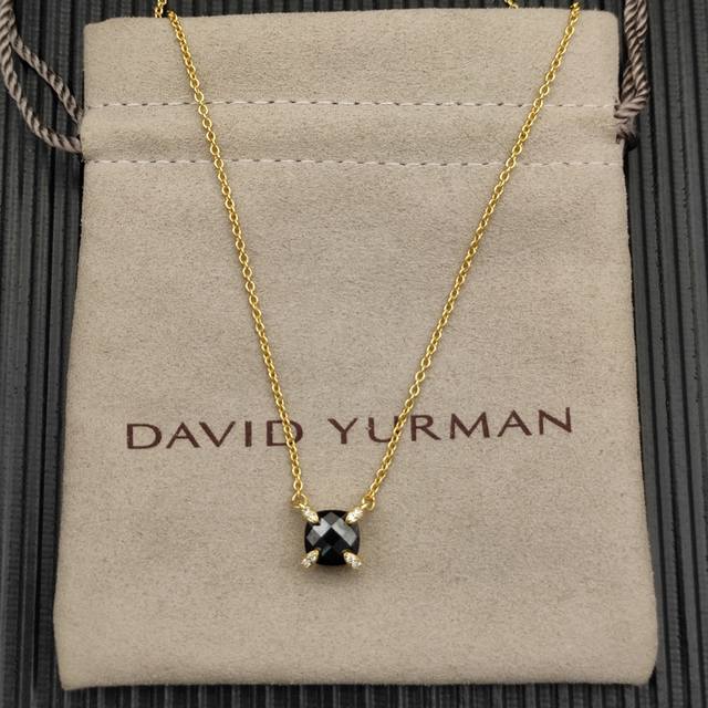 David Yurman 金色主石8Mm四爪黑钻项链，长度42+3+3Cm延迟链