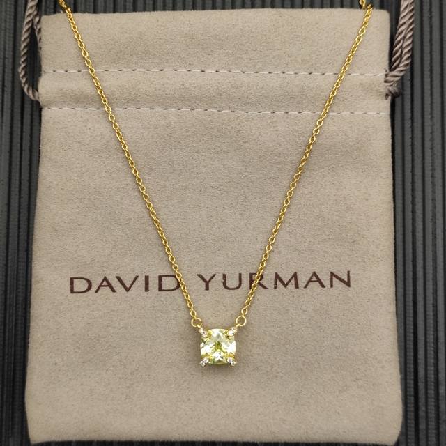 David Yurman 金色主石8Mm四爪绿钻项链，长度42+3+3Cm延迟链
