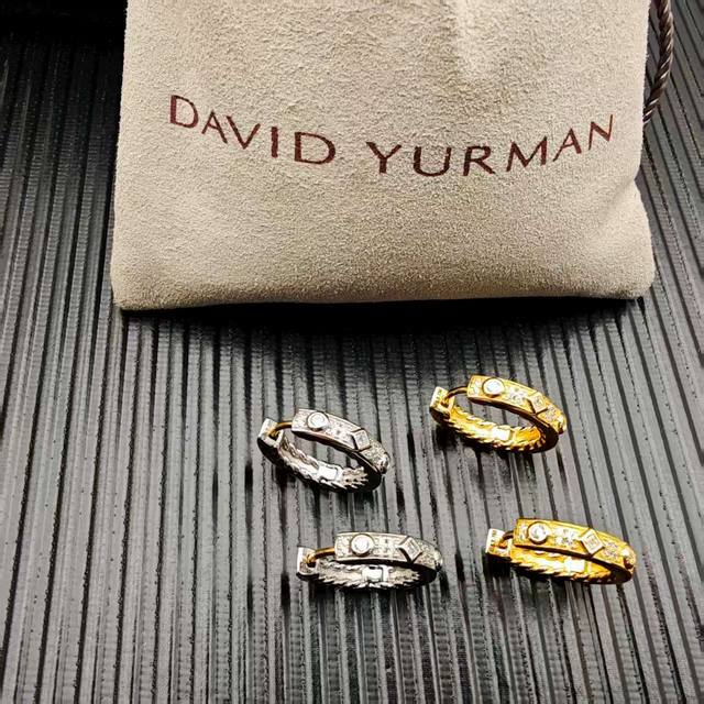David Yurman 12.3*4Mm银色白钻文艺复兴缆线耳环