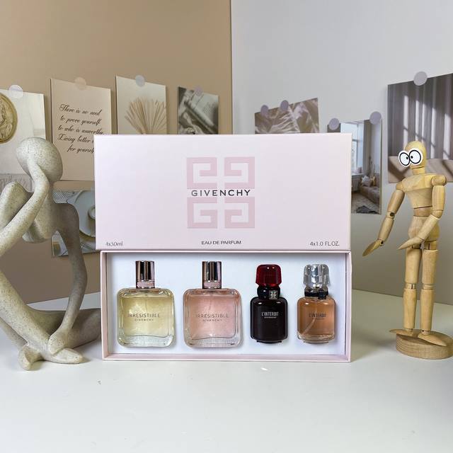 原单品质 纪梵希倾城禁忌中样四件套30Ml×4个，带喷头，内含：粉色倾心淡香，浓香倾心，浓香心无禁忌，红色心无禁忌