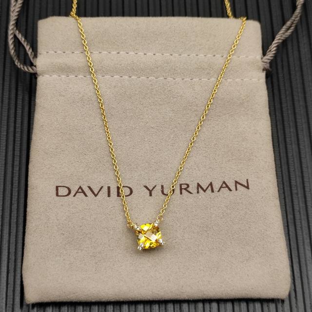 David Yurman 金色主石8Mm四爪黄钻项链，长度42+3+3Cm延迟链 编号Dyxl-197