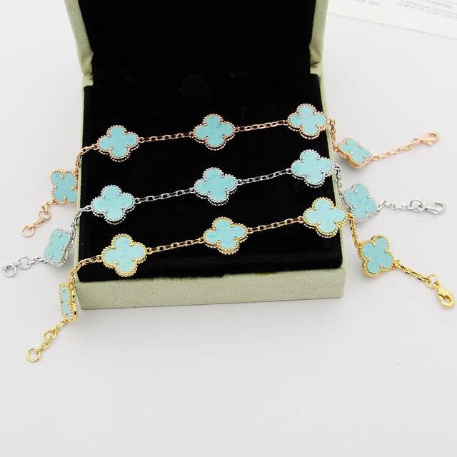 Vca梵克雅宝四叶草手链天河石四叶草五花手