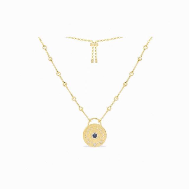 Apm Monaco 日月辉映吊牌项链！以前卫设计，营造古典罗马风尚。闪亮黄金色，亮眼色泽聚焦视线，可调节滑动扣设计更贴心，为多样造型增添时尚细节，古罗马钱币造