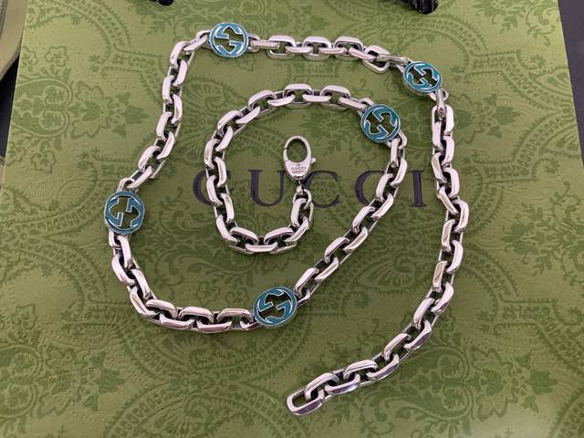 到货！Gucci 古驰 新款绿珐琅互扣式双G项链 现货 长度：60Cm 编号： 56545