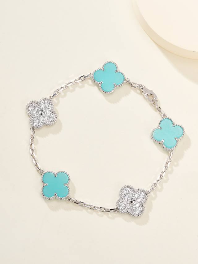 新增间钻天河石手链白金色