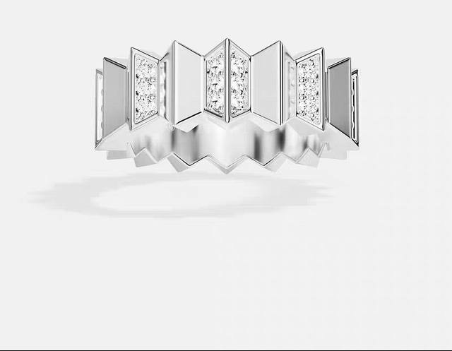 A批M Monaco银白色U批 And Down戒指宽版手饰设计感时尚。