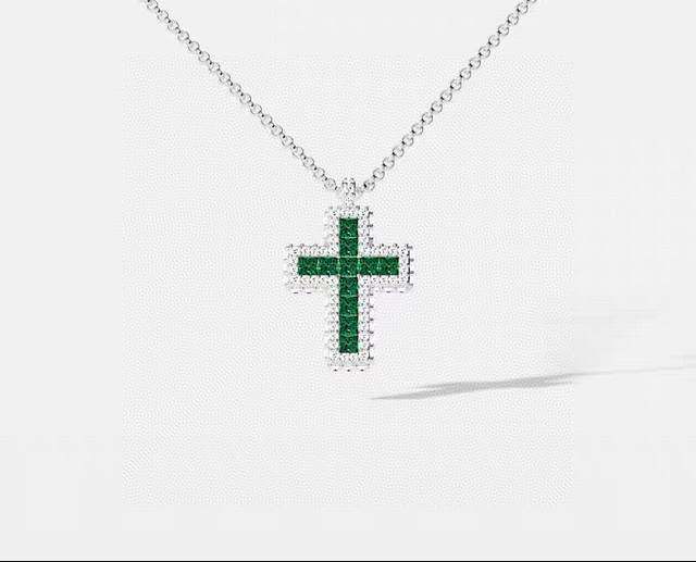 A批M Monaco绿色密镶十字架可调节项链撞色混搭现代独特摩登。