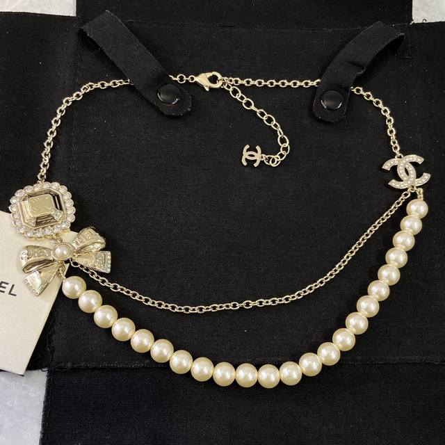 Xx0565 Ch Nel 香 双层蝴蝶结方糖项链