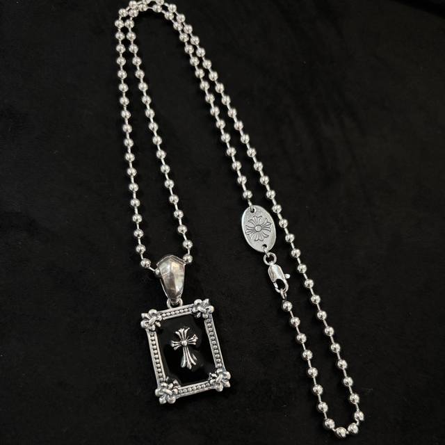 克罗家Ch彩色滴釉十字架方牌潮人嘻哈个性吊坠圆珠链项链情侣款