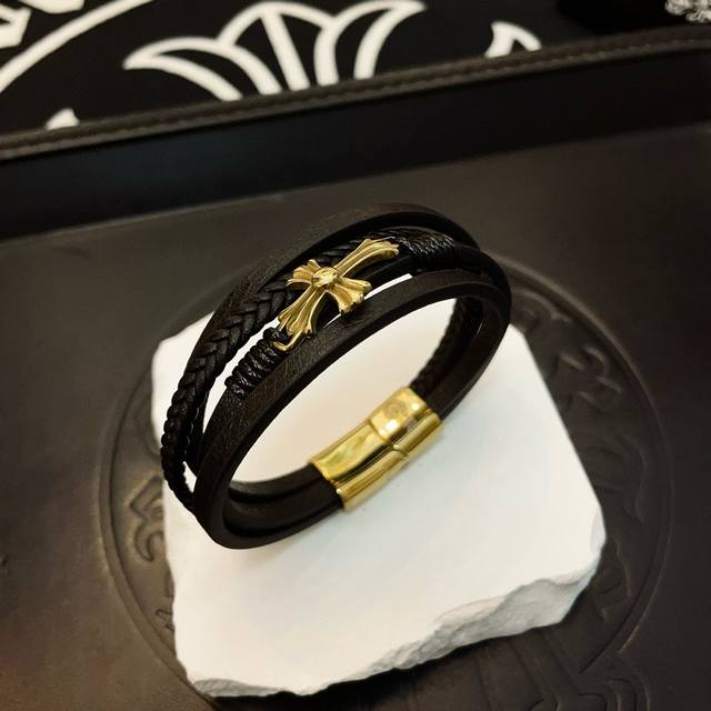 Chrome He Rts 克罗心十字架皮绳手链～正品开模潮流时尚必备 男女均可佩戴 情侣款同款 摇滚朋克泰银风格 复古元素 潮流百搭 官网同款