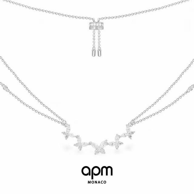 A批M Monaco 新品蝴蝶双层链马眼钻项链银色！复刻自然之美，扑捉摩登时尚，灵动蝴蝶造型，绽放优雅魅力，璀璨锆石点缀，绽放耀眼光芒，一抹大气银色，营造视觉清