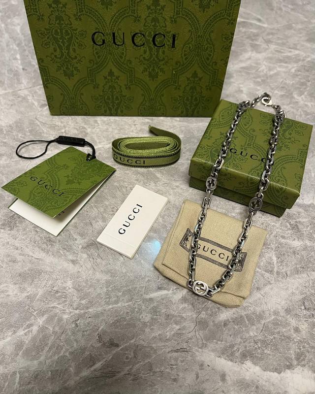 做旧互扣式六双G项链 代购品质 纯银材质 复古做旧 互扣式双G字母 精致细节 典藏符号 品牌内涵 Size: 60Cm