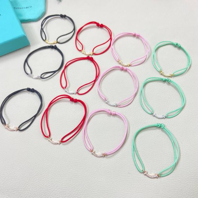 蒂芙尼手绳 新品迷你带钻笑脸绳子 黄金 白金 香槟金