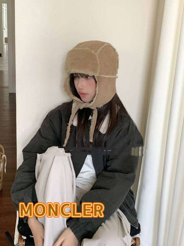 Moncler复古麂皮毛绒雷锋帽子女冬季保暖可爱加绒东北骑车防风飞行员帽男
