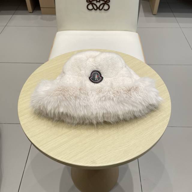 Monclet渔夫帽高级感大头围复古毛绒渔夫帽贵妇风毛绒帽百搭日系护耳盆帽