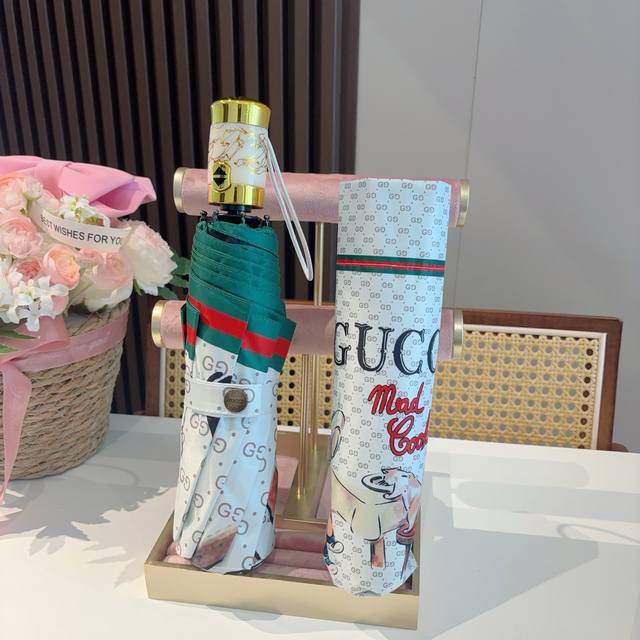 Gucci 古奇 新款 三折自动折叠晴雨伞 选用台湾进口Uv防紫外线伞布 原单代工级品质