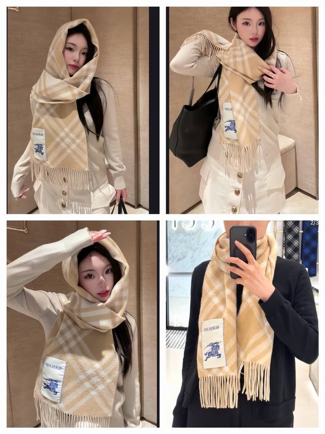 Burberry新款苏格兰格纹羊绒围巾，继全智贤带火的格纹款围巾之后，Bur又一款力作上市，Burberry新款流苏格纹羊绒围巾，搭配情侣款绝绝子呀，美爆了的款