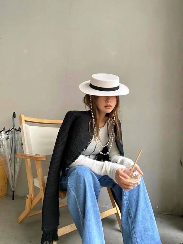 白色 Chanel香奈儿新款羊毛礼帽官方款，平顶礼帽，百分百羊毛面料%，头围57Cm