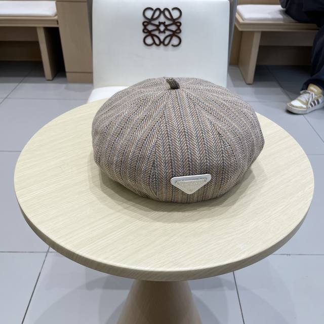 Prada 贝雷帽女2025新款春夏款大头围显脸小韩系南瓜画家帽秋冬八角帽子