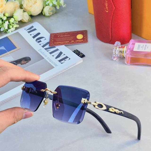 Cartie*欧美风金色无框切边太阳镜2025新款气质复古感凹造型眼镜