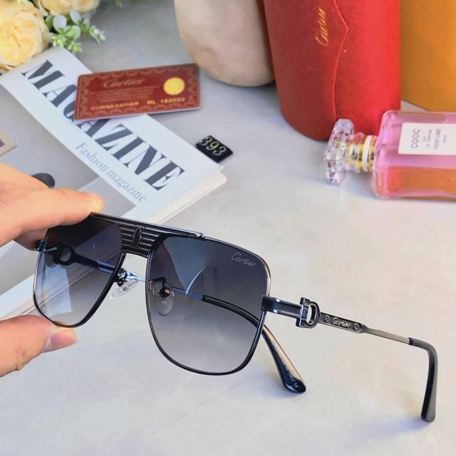 Cartie*太阳镜欧美金属潮流时尚蛤蟆镜双梁渐变色墨镜新款