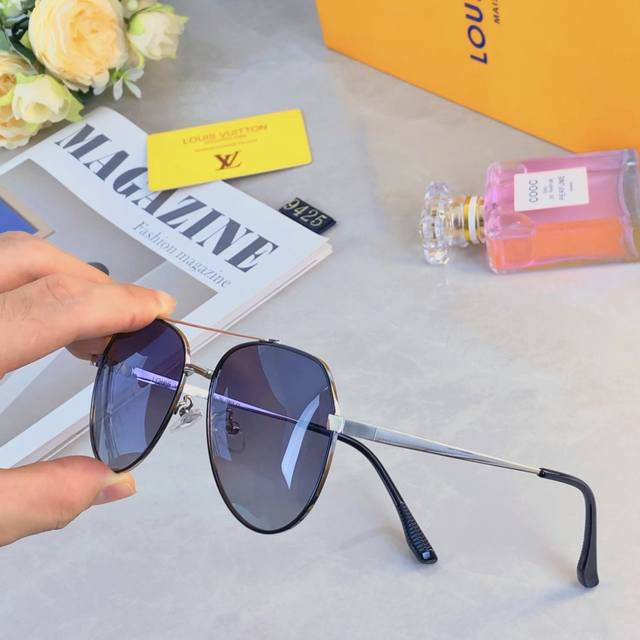 Louis Vuitto*时尚潮流飞行员蛤蟆镜新款金属框偏光太阳镜男开车墨镜防紫外线