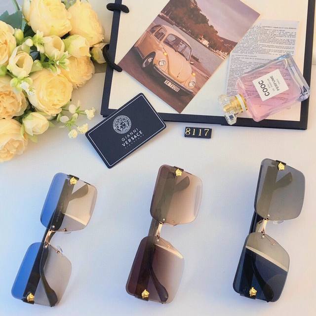 Versac* 新款无框切边装饰高级感轻奢风女太阳镜抖音潮款网红墨镜