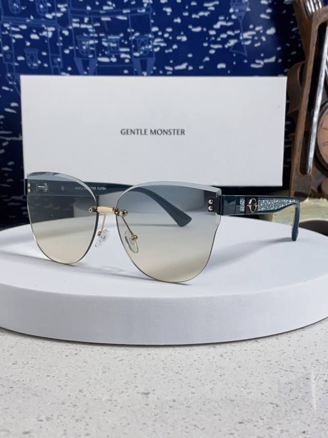 Gentle Moster Gm 2025新款猫眼高级感无框大脸太阳镜女潮防晒防紫外线个性墨镜女士 型号：8194