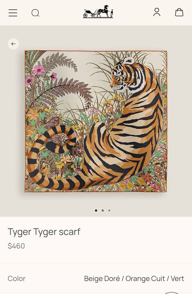 Shms2562 18姆米双面 90X90Cm斜纹真丝 爱马仕 虎虎生威