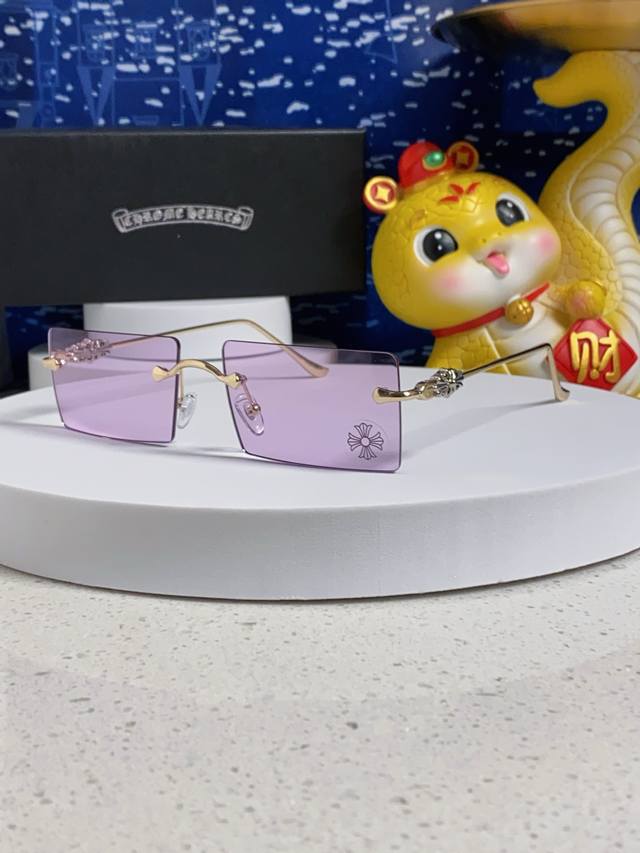 Chrome Hearts克罗地亚 2025新款韩版时尚无框切边墨镜夏季遮阳防紫外线太阳镜长方形凹造型眼镜 光学架