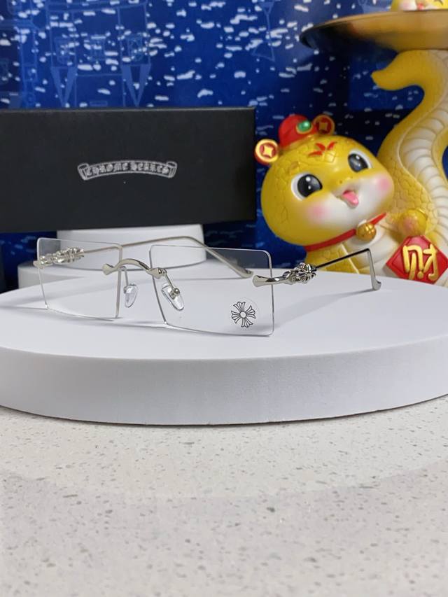 Chrome Hearts克罗地亚 2025新款韩版时尚无框切边墨镜夏季遮阳防紫外线太阳镜长方形凹造型眼镜 光学架