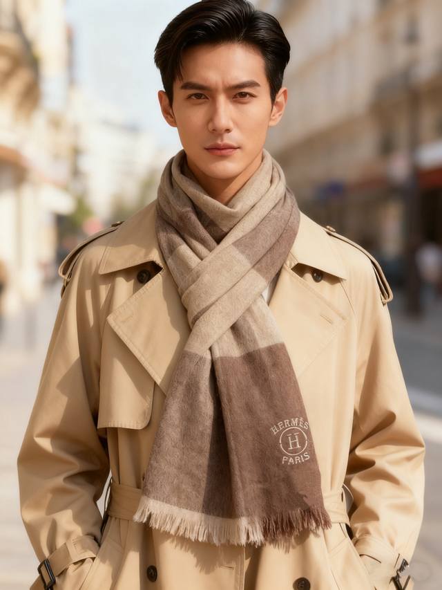 爱马仕男女同款披肩羊绒经典格纹围巾高尖端产物，经典Logo刺绣，时尚大牌的顶尖设计款拿到手你就会明白质量真的超级赞超级柔软保暖亲肤太美太惊艳了此款目前只有国外几