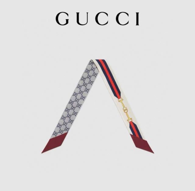 Gucci古驰Twilly丝巾，皮带金锁 Gg字母款式经典，造型修长，两端尖角设计， 上身效果非常赞！随意一搭就是那么完美！ 飘带有超多用途：领巾、发带、包包配