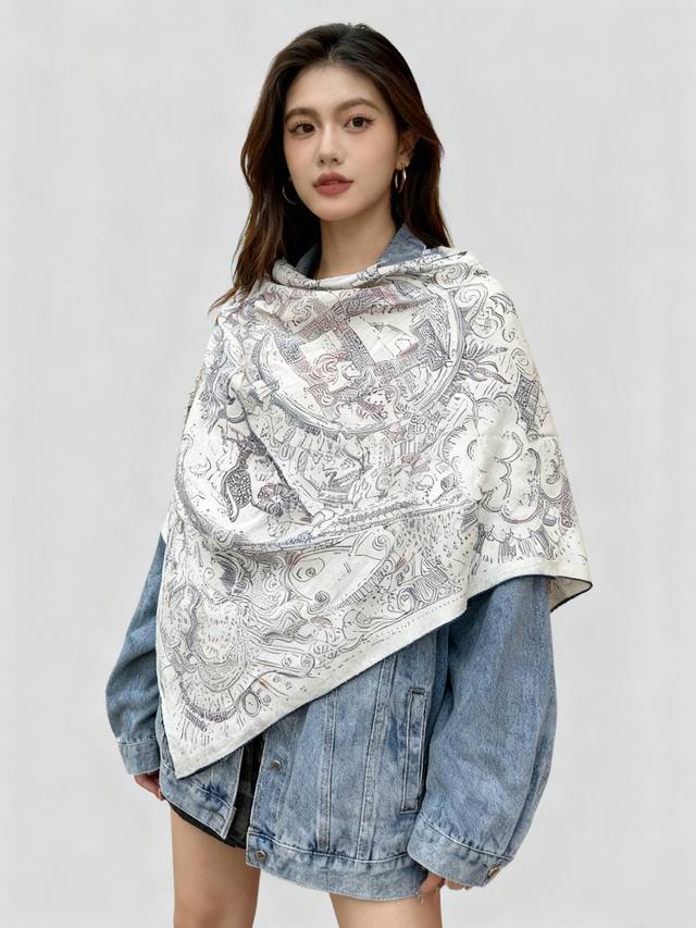 正在接通中”140方巾～Hermes 手工卷边丝绒方巾 30%桑蚕丝70%羊绒 这款爱马仕的经典单品展现强大而迷人的女性魅力精髓。此140方巾推陈出新，诠释无限