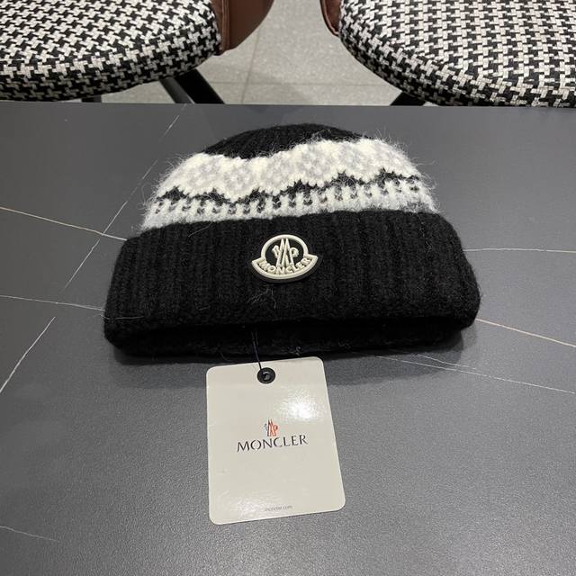 Moncler 蒙口 费尔岛复古针织帽女秋冬保暖提花毛 线帽韩版百搭显脸小护耳套头帽