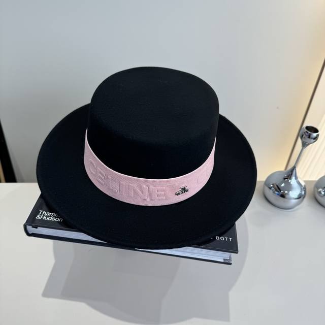 Celine赛琳秋冬新款羊毛礼帽，平顶礼帽，百分百羊毛%面料，头围57Cm